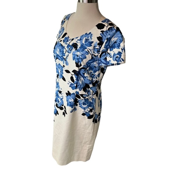 Talbots Dress Womens Floral Short Sleeve Knee Length Spring Summer White 10P - Picture 3 of 11